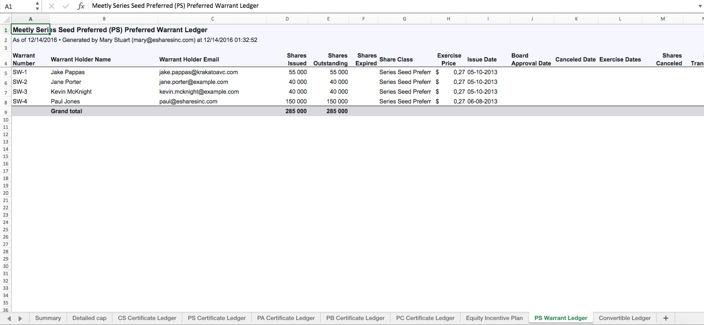Startup Excel Cap Table Template Eshares Eloquens