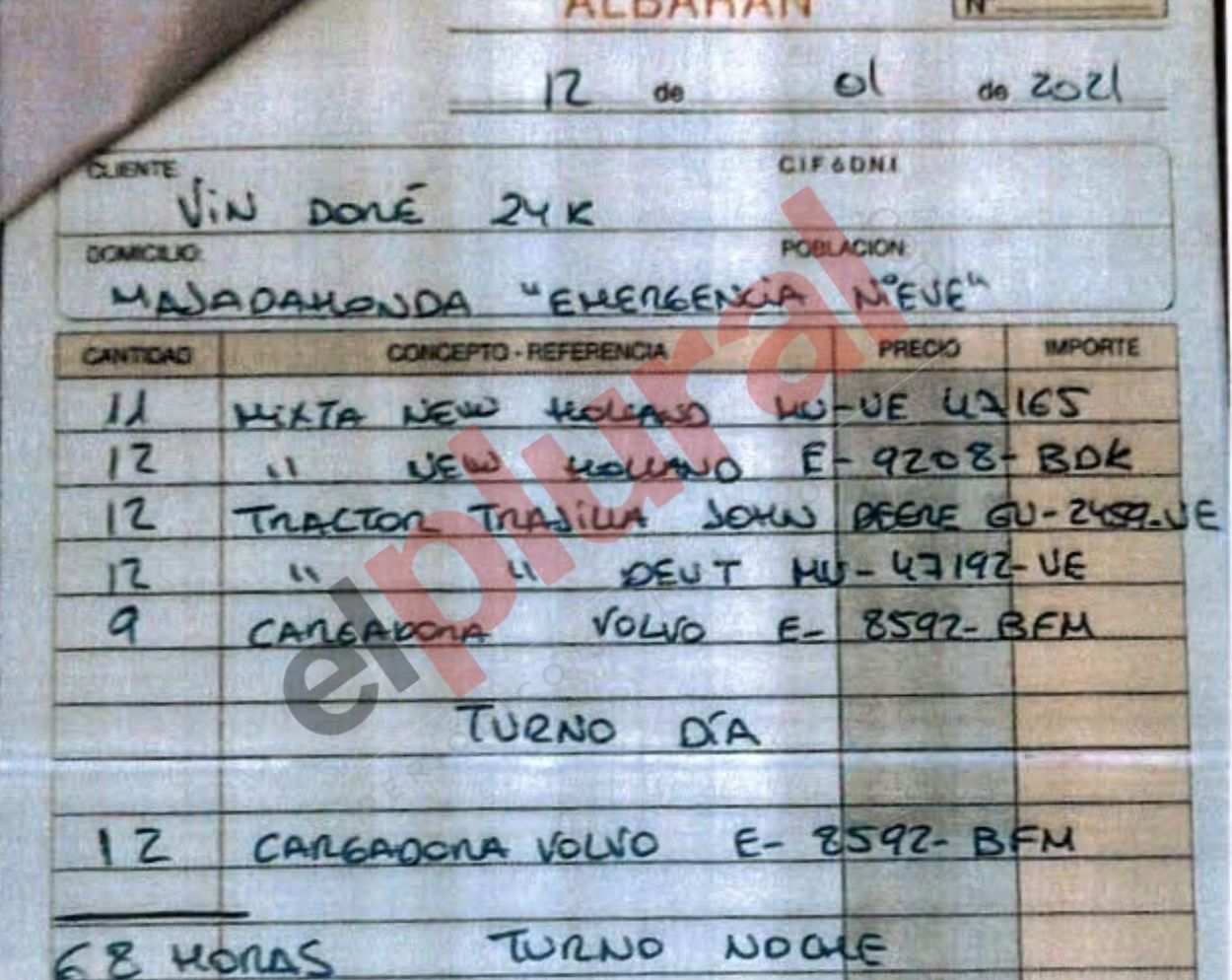 Destapamos los slbaranes: La empresa de vinos y mascarillas contratada por el PP para Filomena cobró por quitar nieve con un vehículo que había sido desguazado en 1992