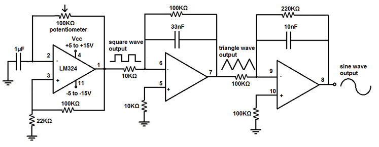 Function Generator Circuit Diagram Using Lm324 Ic Its Specification