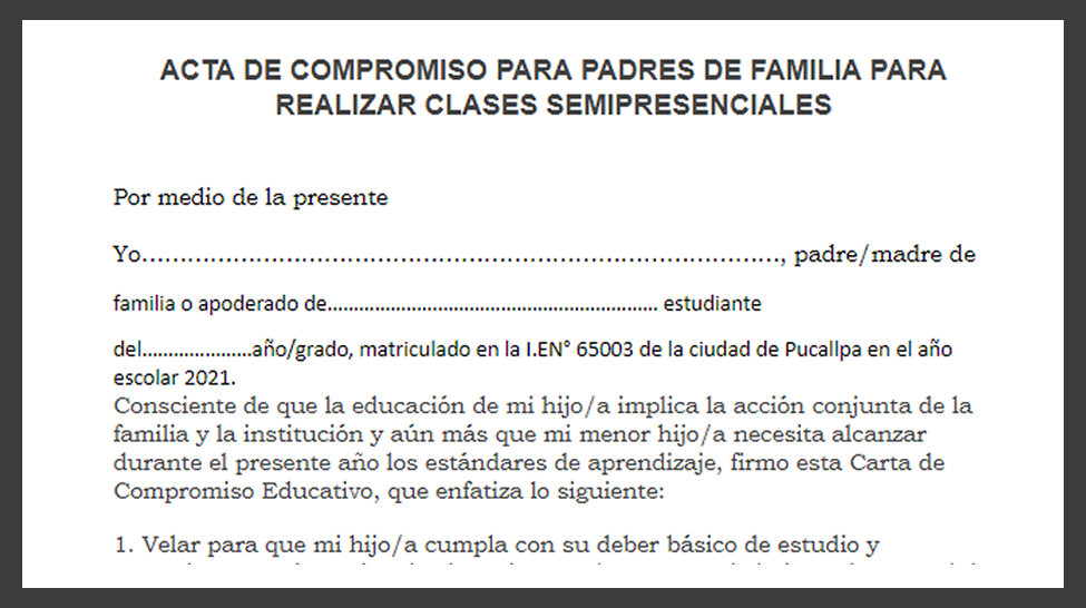 Acta de compromiso del padre de familia para las clases