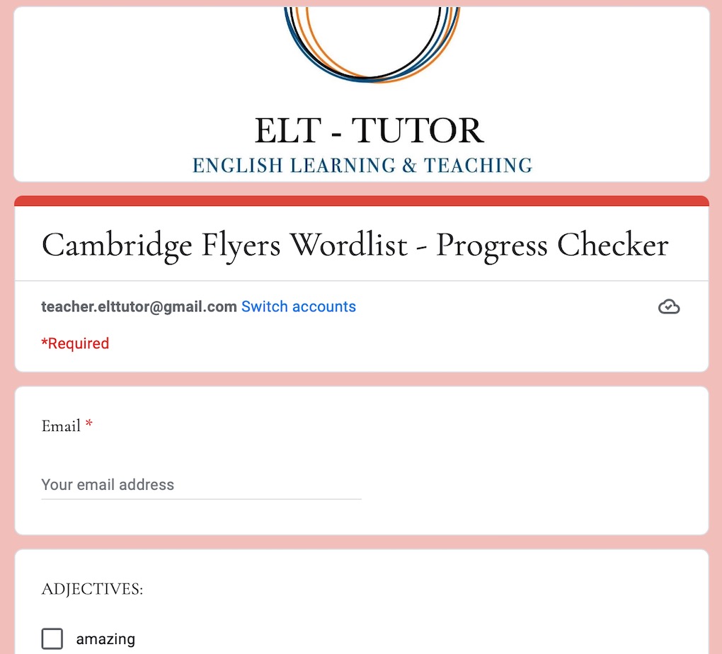 ELTTUTOR Cambridge Starter, Movers, Flyers Wordlists