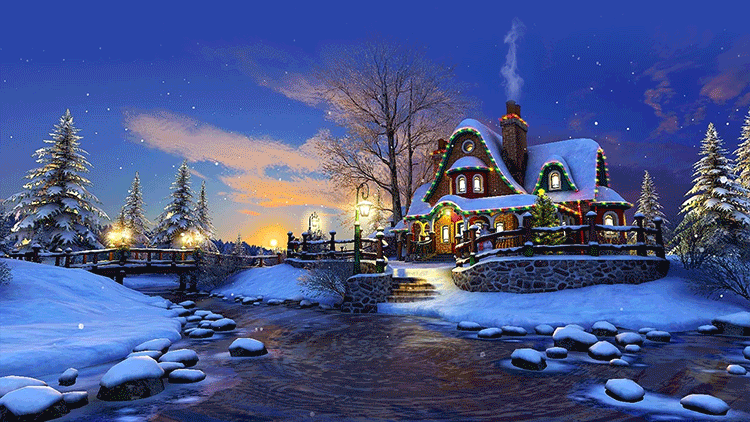 Animated Christmas House Smoke Chimney & Water Drop Email Backgrounds