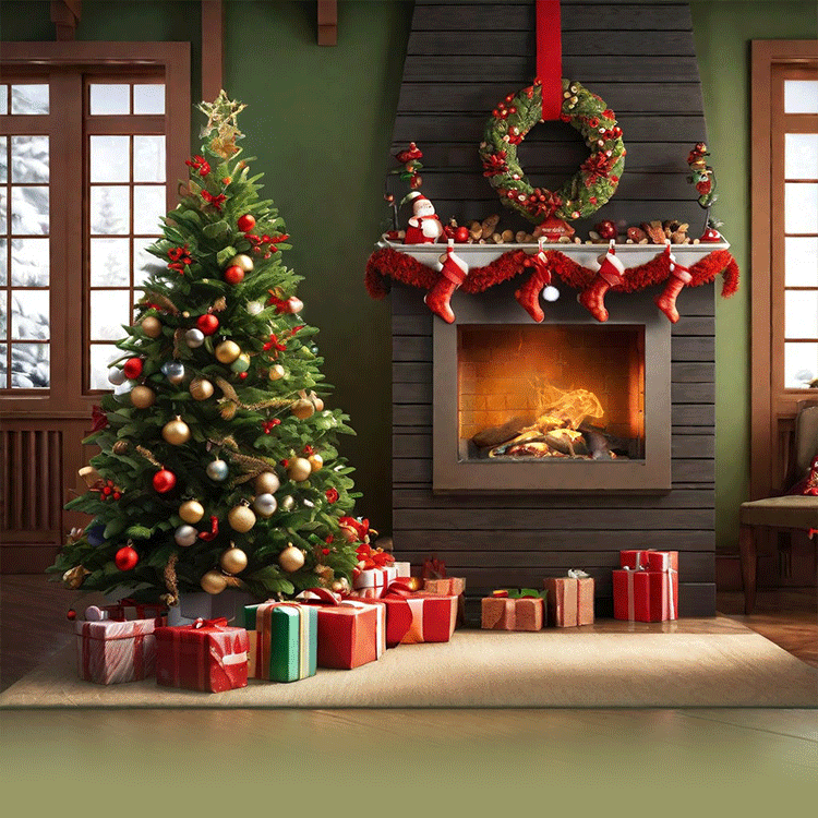 Animated Festive Fireplace & Ornate Christmas Tree Email Background