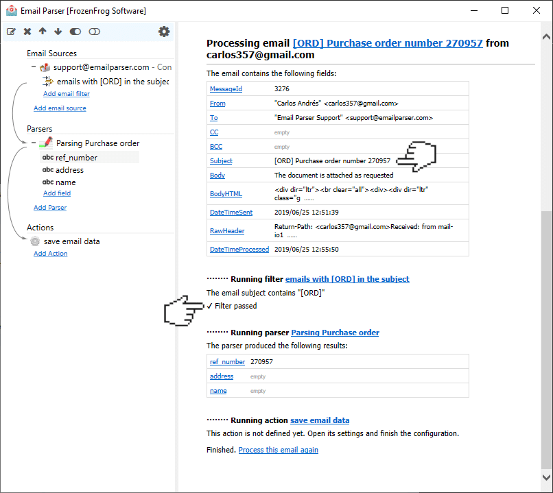 Filtering emails Email Parser software