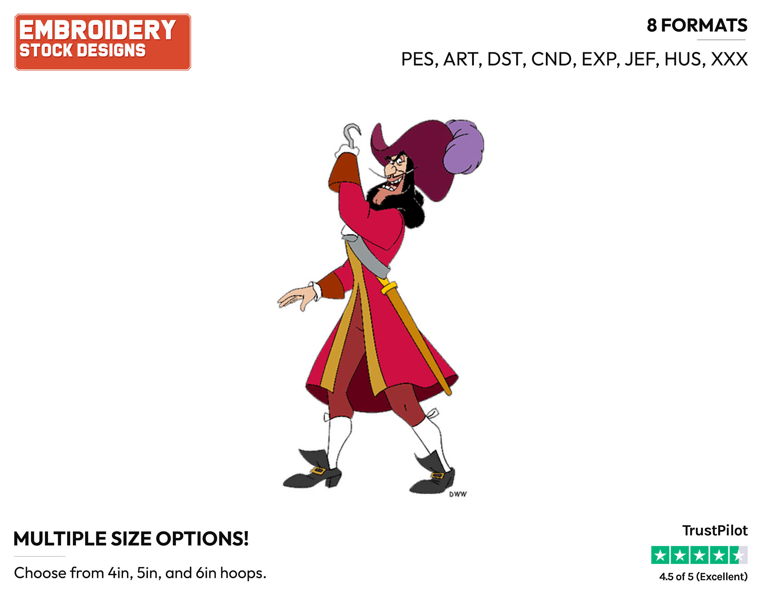 Captain Hook Disney's Peter Pan &amp; Tinker Bell Embroidery Design in