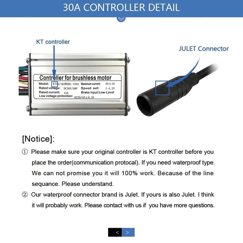 1000W Electric Bike Parts Ebike Speed Controller KT 30A 12 Mosfets Controller Emotoer