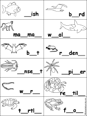Fill in Missing Letters in Animal Words: EnchantedLearning.com