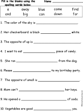 Dolch Word Worksheets: Enchantedlearning.com