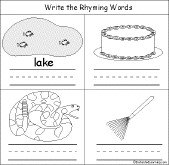 P Words Early Reader Book: Lake, Cake, Snake, Rake Page