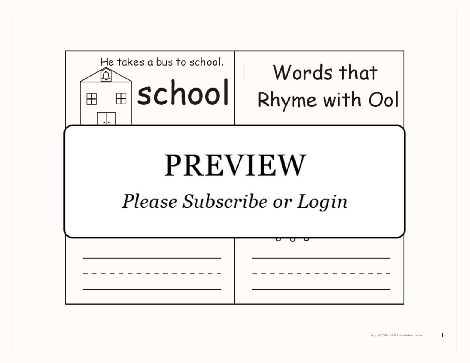 Words that Rhyme with 'ool' — Printable Book Enchanted Learning