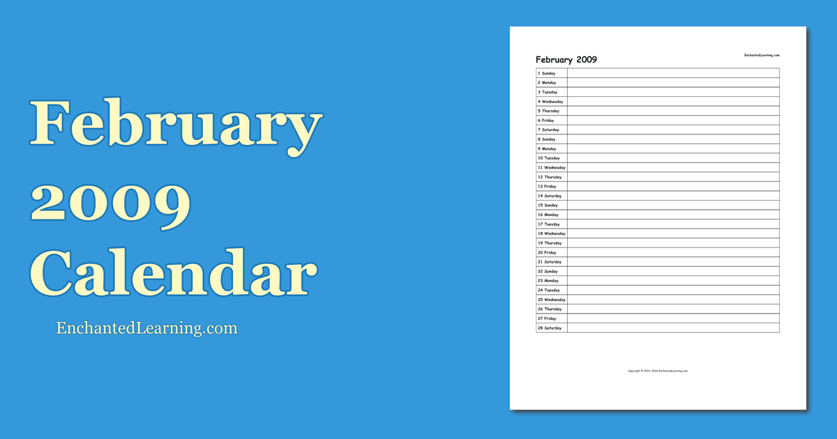 February 2009 Scheduling Calendar Enchanted Learning