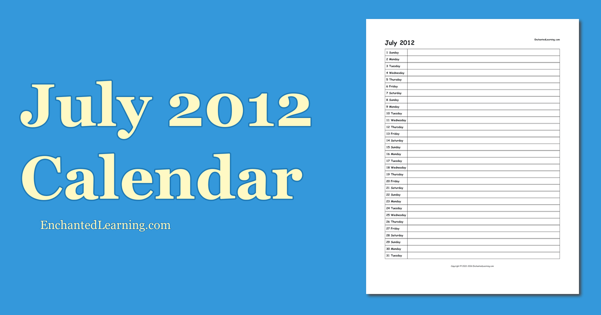 July 2012 Scheduling Calendar - Enchanted Learning