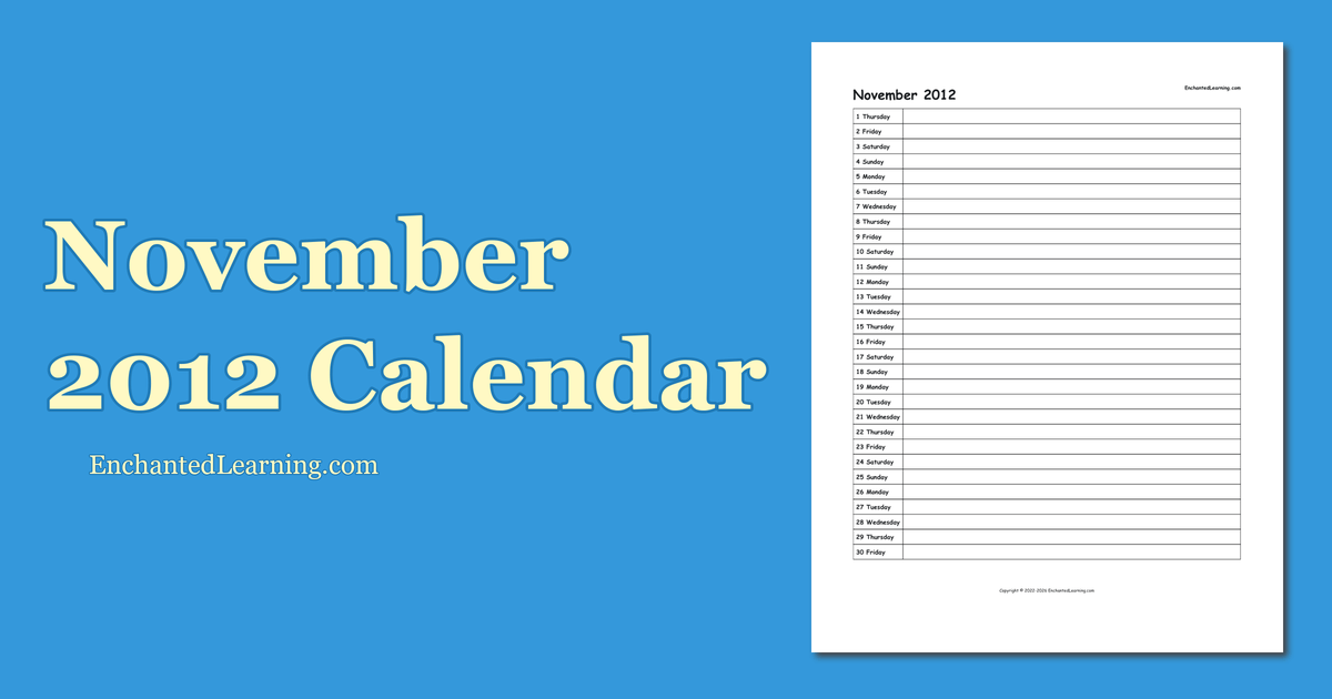 November 2012 Scheduling Calendar - Enchanted Learning