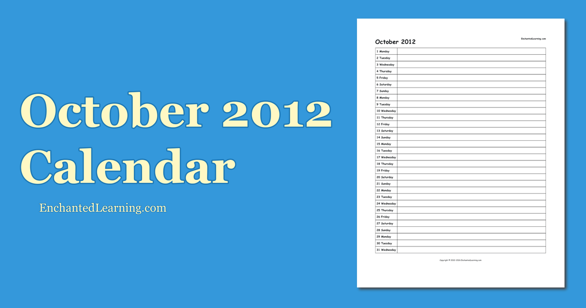 October 2012 Scheduling Calendar - Enchanted Learning