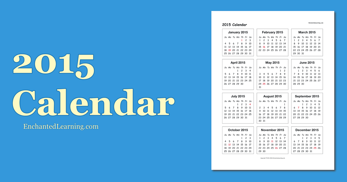 2015 One-Page Calendar - Enchanted Learning