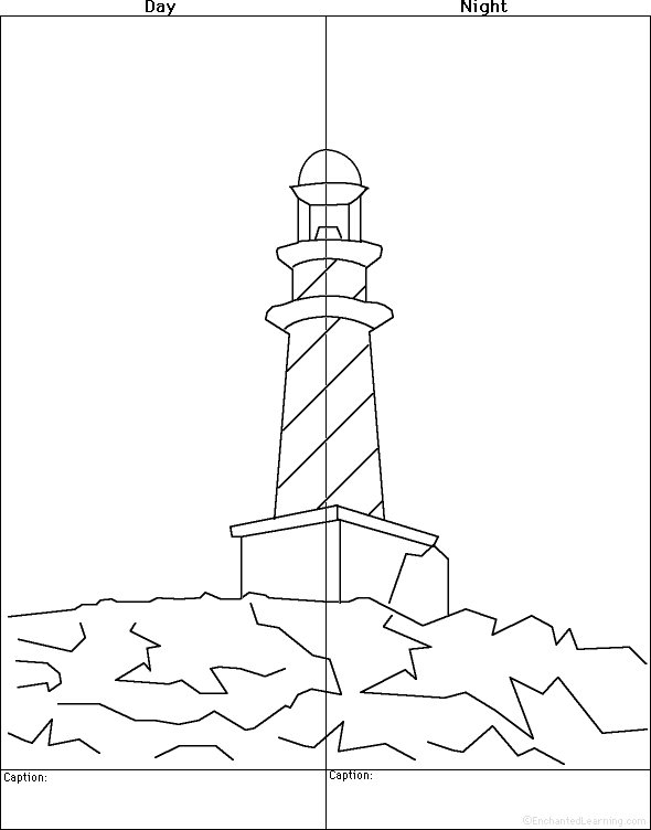 Draw a Lighthouse, Day and Night Printable Worksheet