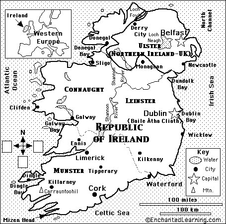 Ireland Map Coloring Activity Printout - EnchantedLearning.com