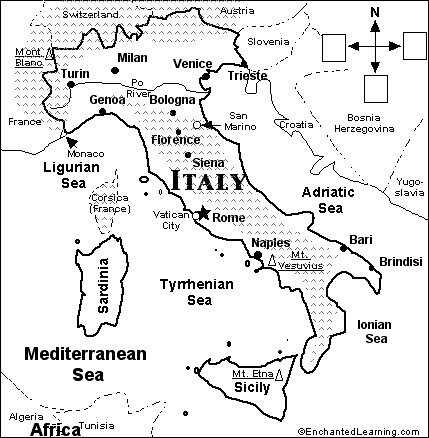 Italy Map Coloring Activity Printout - EnchantedLearning.com