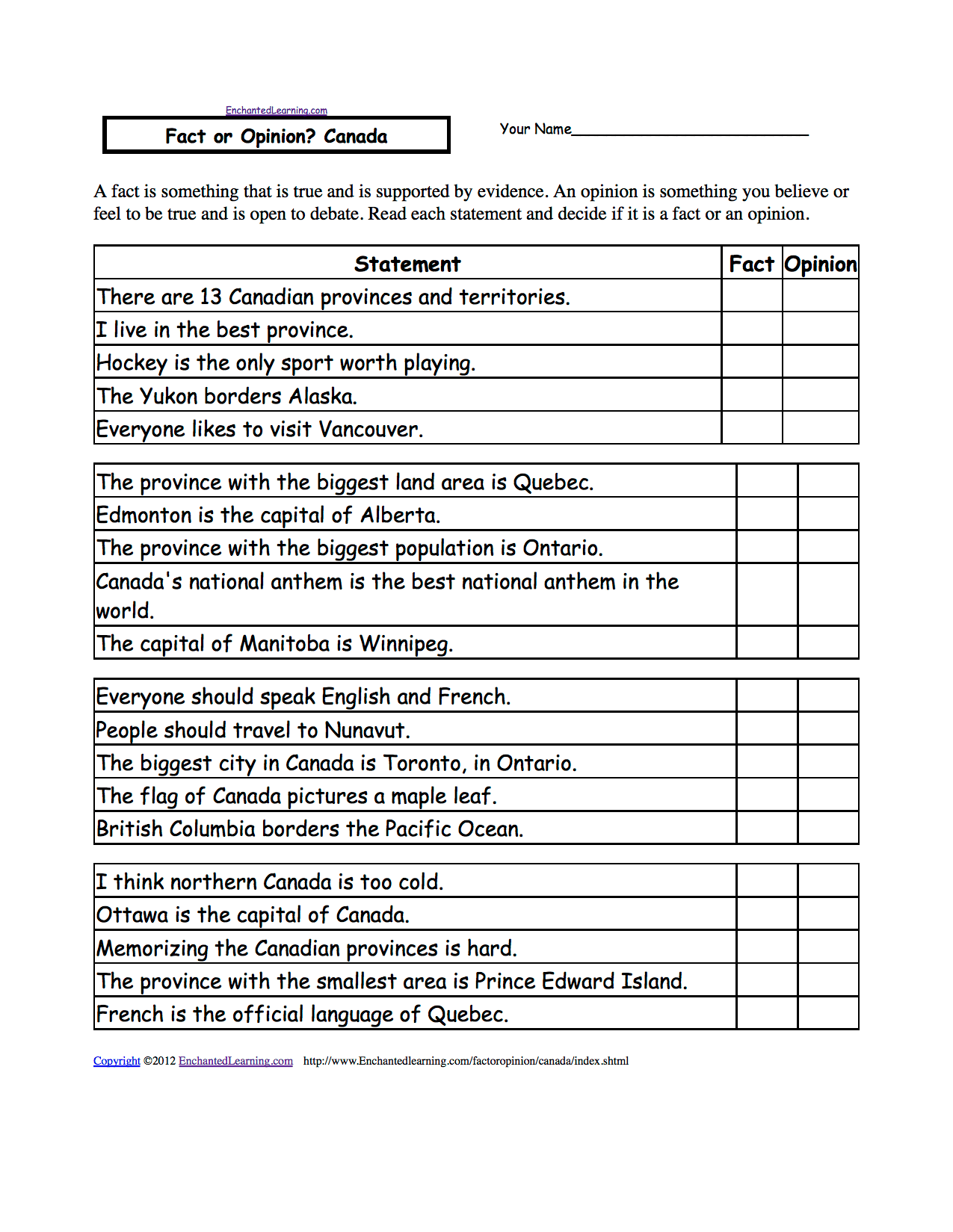 Canadian Geography Worksheets