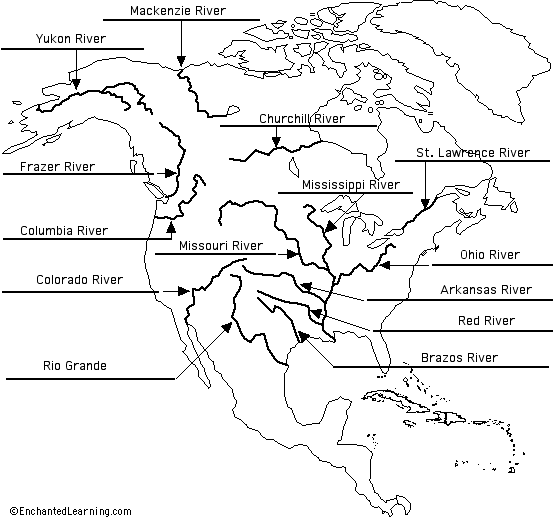 Label Rivers of North America Printout Answers