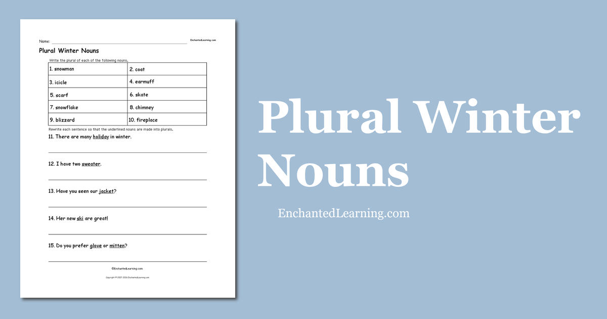 Plural Winter Nouns Enchanted Learning