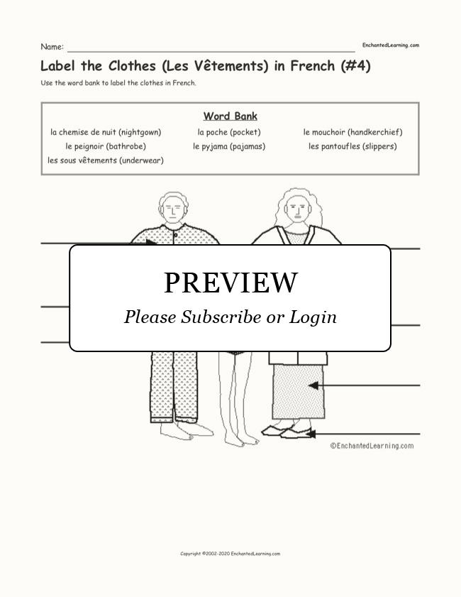 Label the Clothes (Les Vêtements) in French (4) Enchanted Learning