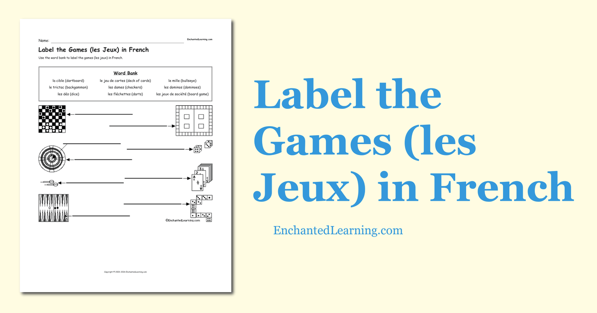 Label the Games (les Jeux) in French Enchanted Learning