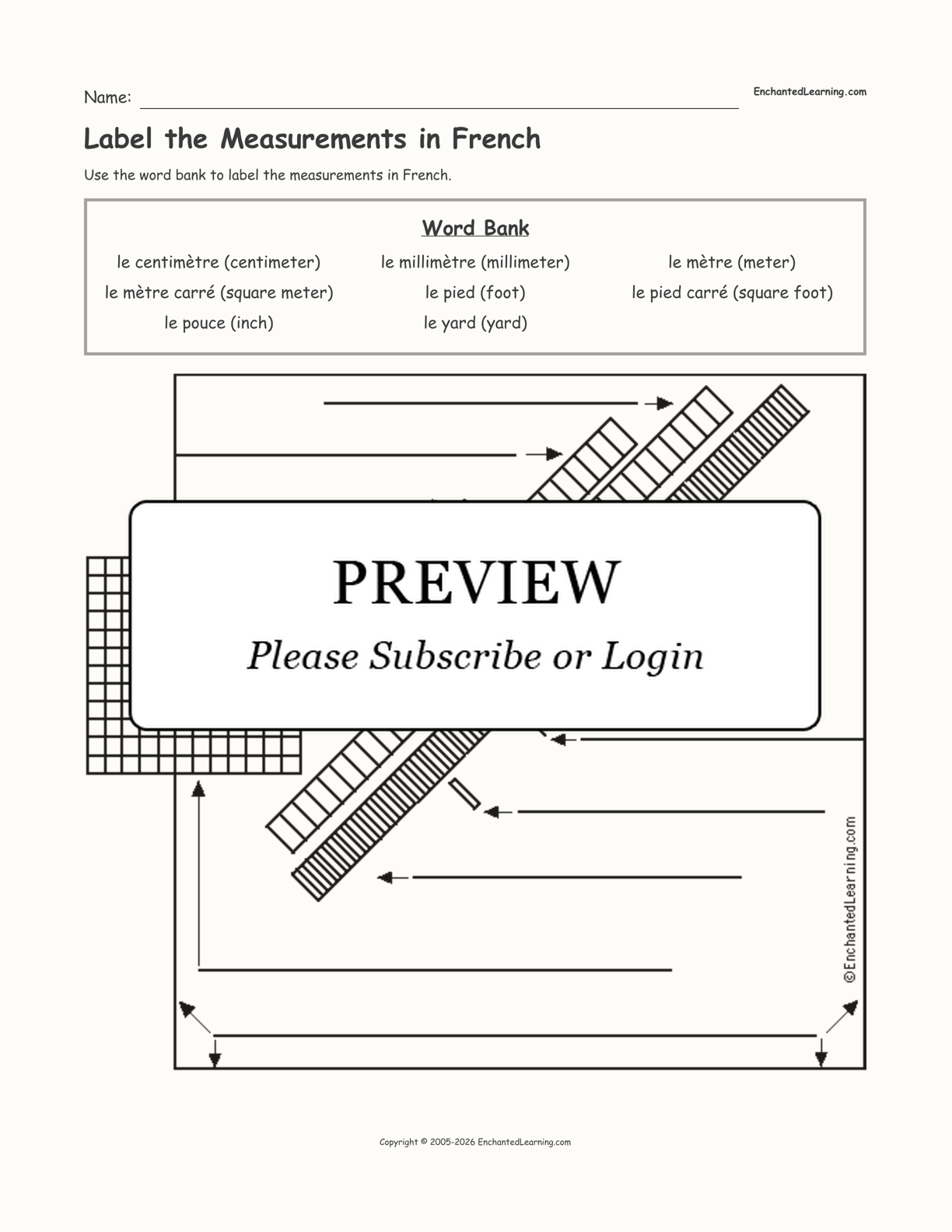 Label the Measurements in French Enchanted Learning