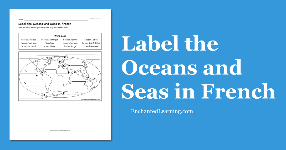 Label the Oceans and Seas in French Enchanted Learning