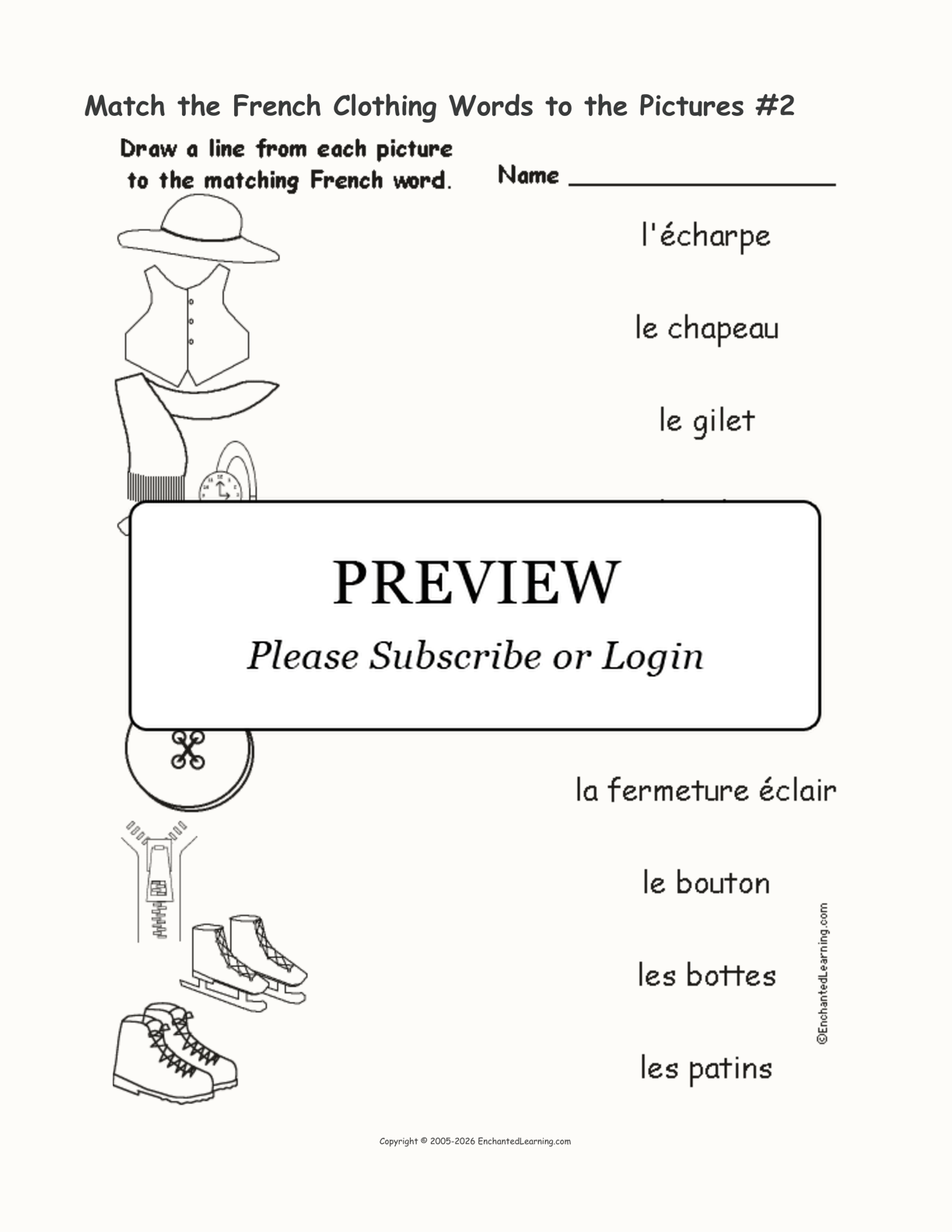 Match the French Clothing Words to the Pictures 2 Enchanted Learning