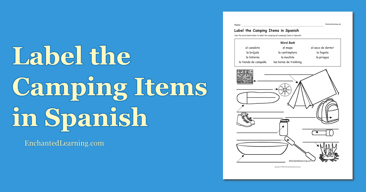 Label the Camping Items in Spanish Enchanted Learning