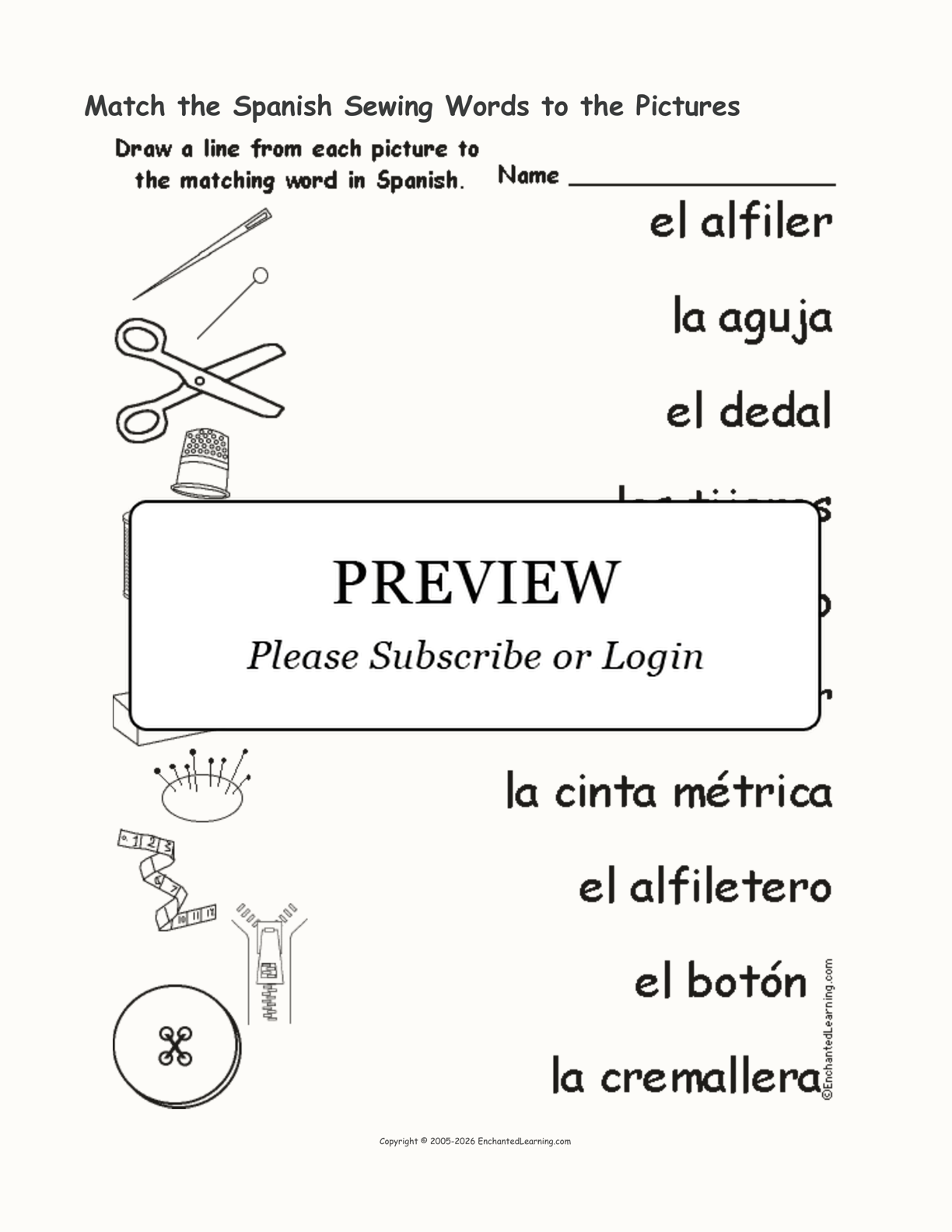 Match the Spanish Sewing Words to the Pictures Enchanted Learning