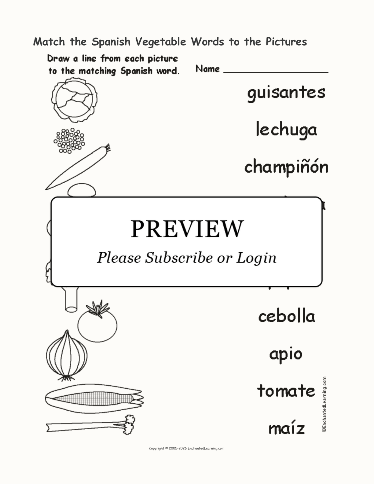 Match the Spanish Vegetable Words to the Pictures Enchanted Learning