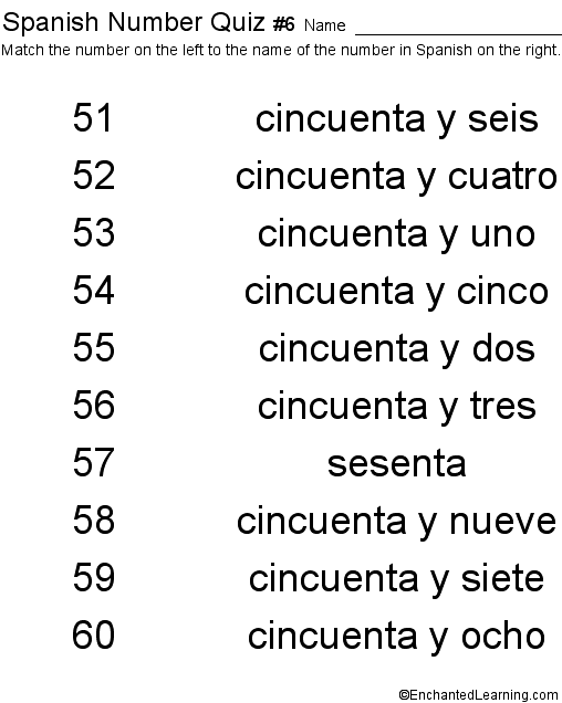 Spanish Numbers Quiz 6 Printout CHILDREN'S DICTIONARY
