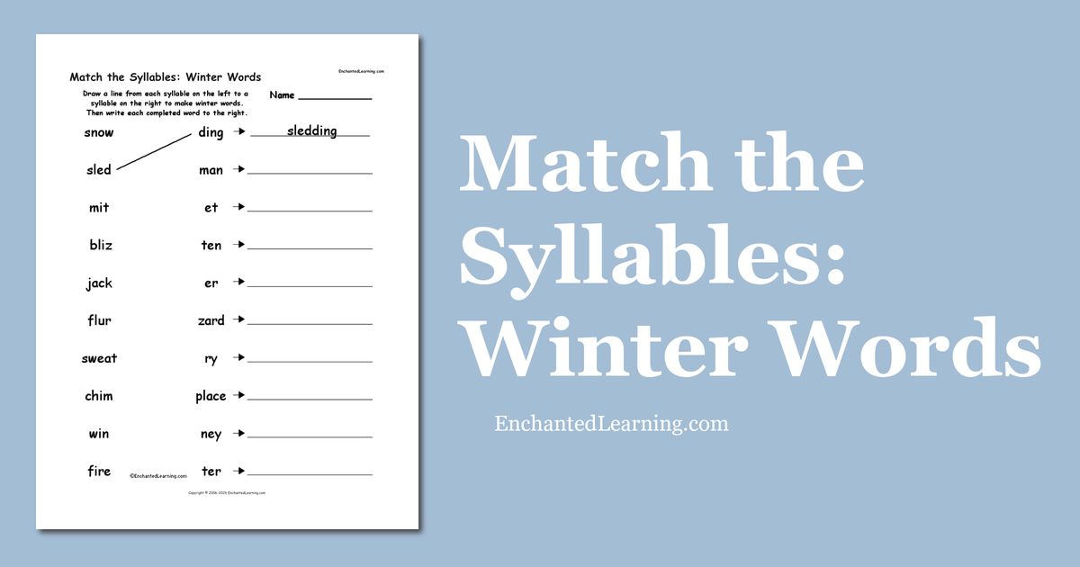 Match the Syllables Winter Words Enchanted Learning
