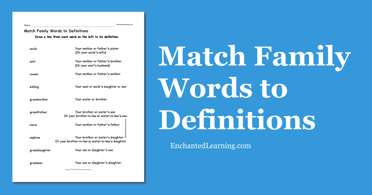 Match Family Words to Definitions Enchanted Learning