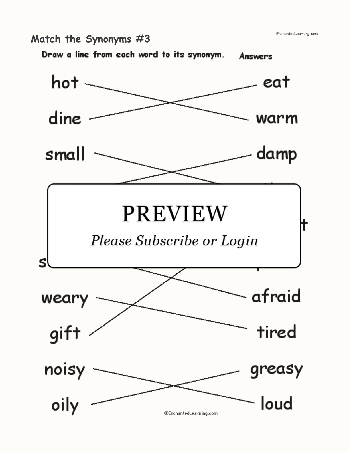 Match the Synonyms 3 Enchanted Learning