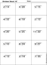Division Worksheet Printout #2: 2 Digits / 1 Digit (1