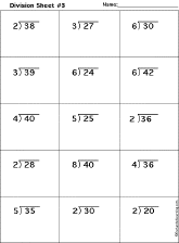 Division Worksheet Printout #3: 2 Digits / 1 Digit (1