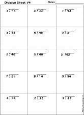 Division Worksheet Printout #4: 2 Digits / 1 Digit (1