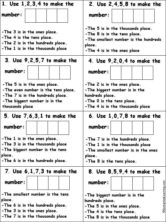 Place Value Puzzle #1: EnchantedLearning.com