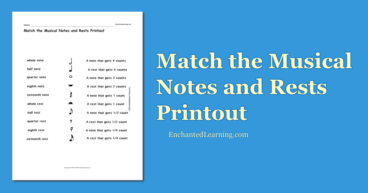 Match the Musical Notes and Rests Printout Enchanted Learning