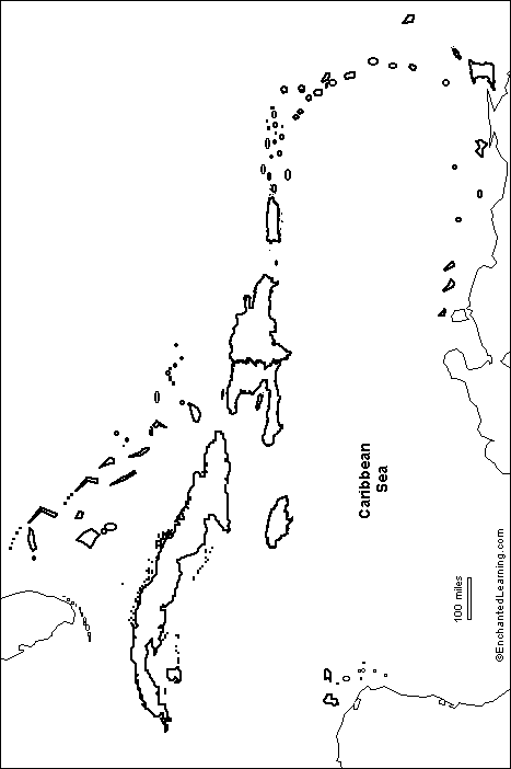 Outline Map of the Caribbean - EnchantedLearning.com