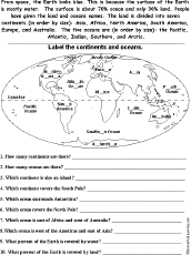 Continents And Oceans Quiz Printable O: Geography - Enchantedlearning.com