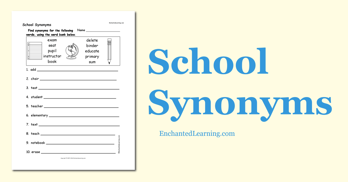 School Synonyms Enchanted Learning
