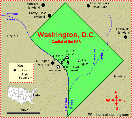 Map Of States Around Washington Dc District Of Columbia (Washington D.c.): Facts, Map And Symbols - Enchantedlearning.com