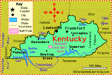 Kentucky State Map With Cities Kentucky: Facts, Map And State Symbols - Enchantedlearning.com