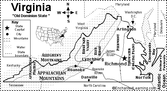 Virginia Bordering States Map Virginia Map/Quiz Printout