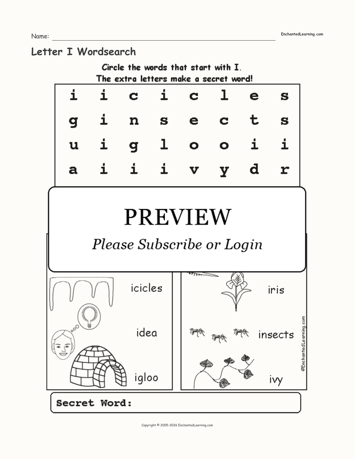 Letter I Wordsearch Enchanted Learning