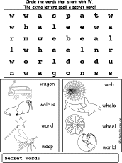 Letter W Wordsearch: EnchantedLearning.com